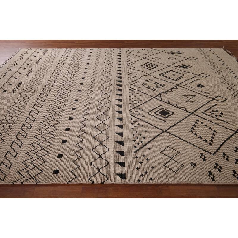 Ivory Moroccan Oriental Area Rug Hand-Knotted Wool Carpet - 8'10"x 12'3"