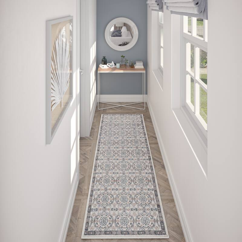 Hamilton Traditional Damask Indoor Area Rug - 2'3'' x 10' Runner - Cream