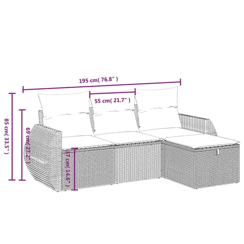 vidaXL Patio Sofa Set with Cushions Outdoor Furniture 4 Piece Poly Rattan