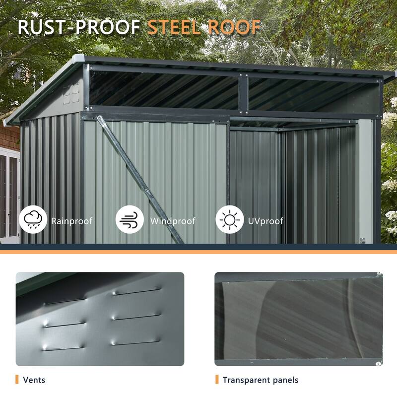 GDF Studio - Polanco Outdoor Metal Storage Shed with Transparent Roof Panel and Galvanized Steel Design