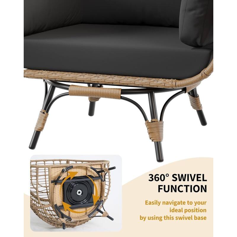 Outdoor 360° Swivel Egg Chair with Cushions,Egg Basket Lounge Chair for Patio