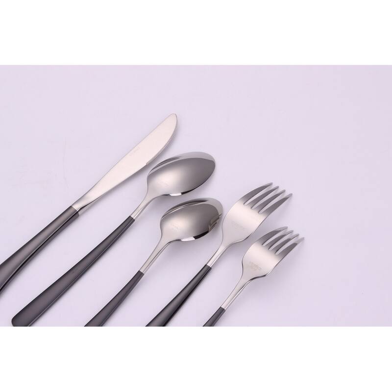 20 Pc Flatware Set Silver With Black Handles - Service For 4