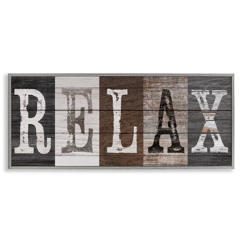 Stupell Rustic Bathroom Relax Letters Framed Giclee Art Design By Susan Arnot - 30 x 13 - Grey