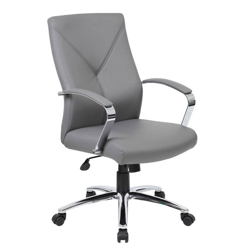 Roe Executive Swivel Chair, High Back Gray Faux Leather, Chrome Metal