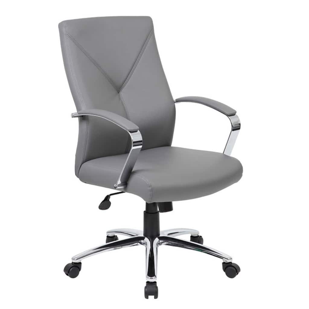 Roe Executive Swivel Chair, High Back Gray Faux Leather, Chrome Metal
