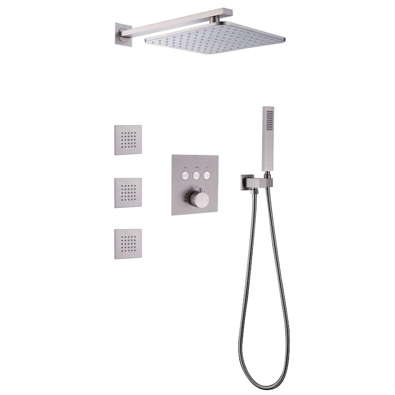 Thermostatic Shower System With Rough-in Valve Bathroom Shower Faucet With Hand Shower And Body Jet Rain 10 Inch Shower Head Set