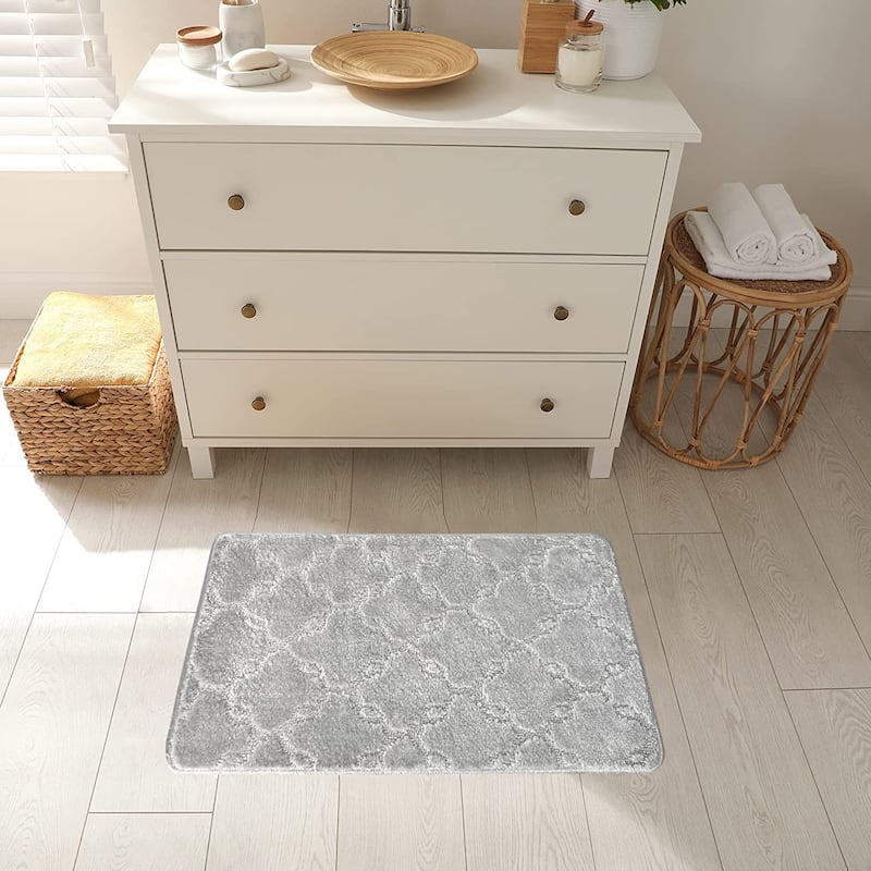 Machine Washable Kitchen & Bathroom Mat, Slip Resistant Backing - 17.5''x32'' - Light Gray