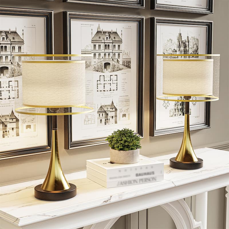 Mid-century Vintage Nightstand Table Lamp Gold Accents Base Bedside Desk Reading Light