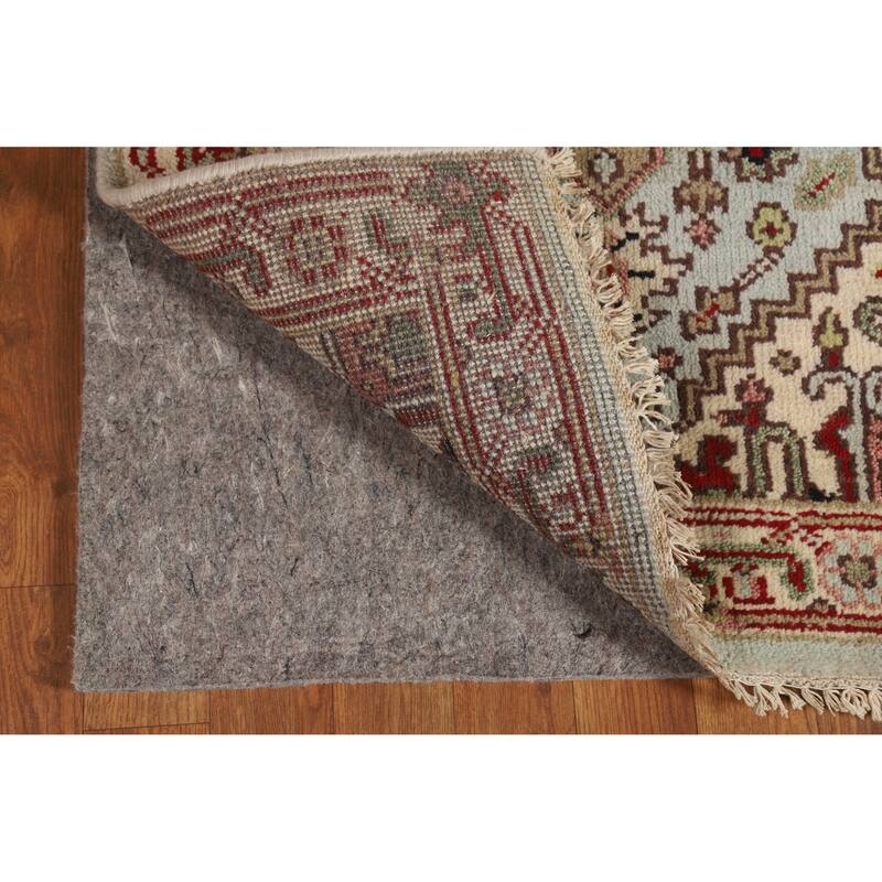 Hand Knotted Oriental 100% Wool Carpet Traditional Geometric Navy Blue & Blues Heriz (serapi) Runner Rug - 8' 1'' X 2' 5''