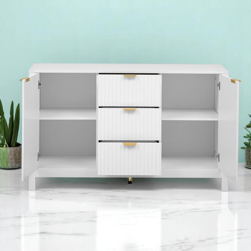Console Cabinet with Wave-Pattern Drawers and Adjustable Shelves, MDF Storage Sideboard with Handles,47" Storage Console