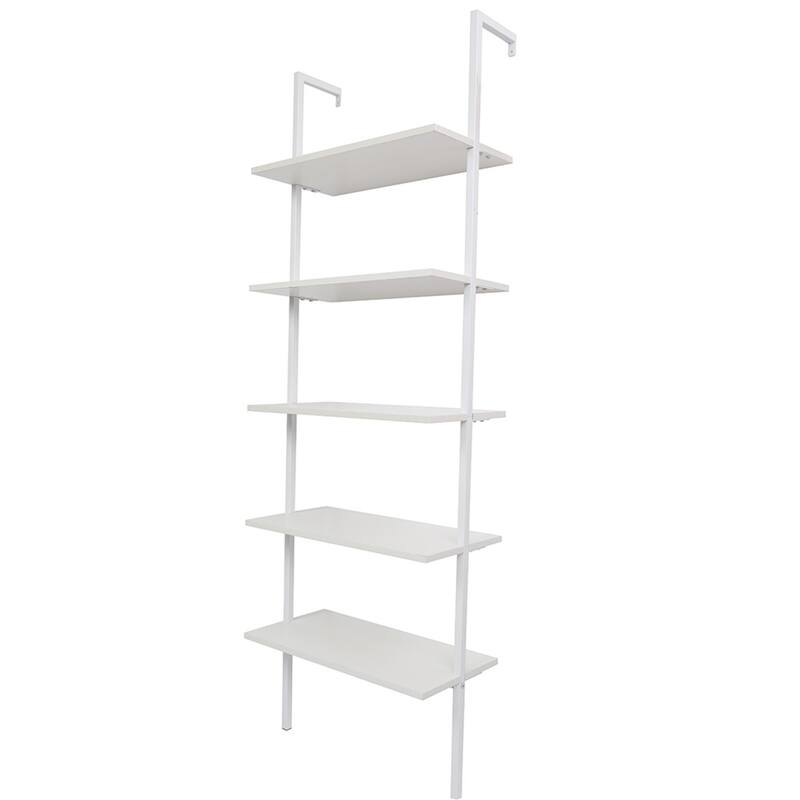 5-Shelf Wood Ladder Bookcase, 5-Tier Ladder Shelf Wood Shelves