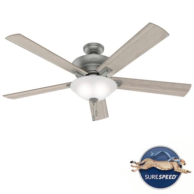 Hunter 60" Hillsborough Matte Silver Ceiling Fan with LED Light Kit and Pull Chain