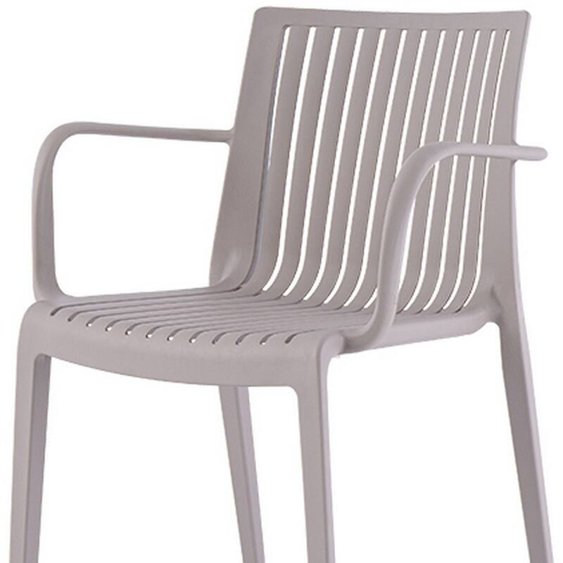 HomeRoots Set of Two Taupe Heavy Duty Plastic Outdoor Stacking Arm Chairs