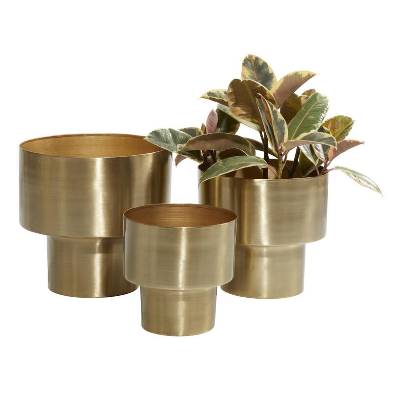 Metal Brushed Indoor Outdoor Planter - Set of 3 Gold - Roche River Decor - Gold
