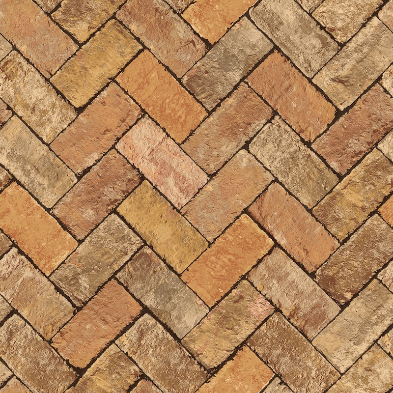 Galerie Wallcoverings Just Kitchens Herringbone Brick Design Vinyl on Non-woven Matte Wallpaper Roll - 33 feet x 21 inches - Orange