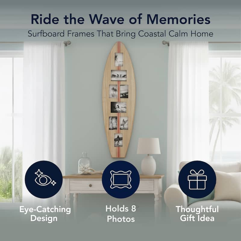 American Art Decor Surfboard Photo Collage Wall Decor - 8 or 3 - Photo Beach Frame