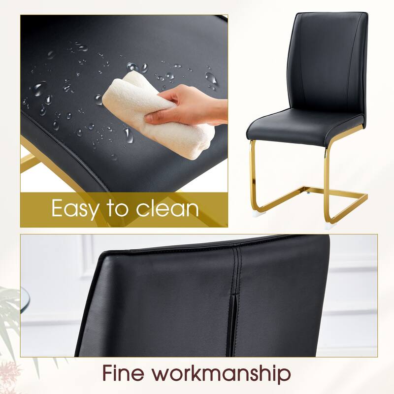 Luxury 7-Piece Dining Table Set 63-Inch Rectangular Glass Table with 6 Faux Leather Chairs Modern Kitchen Dining Table Set for 6