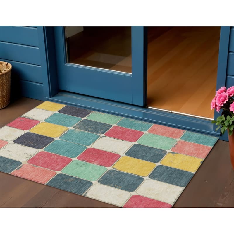 HomeRoots Geometric Transitional Rectangle Outdoor Rug - 3' x 5'