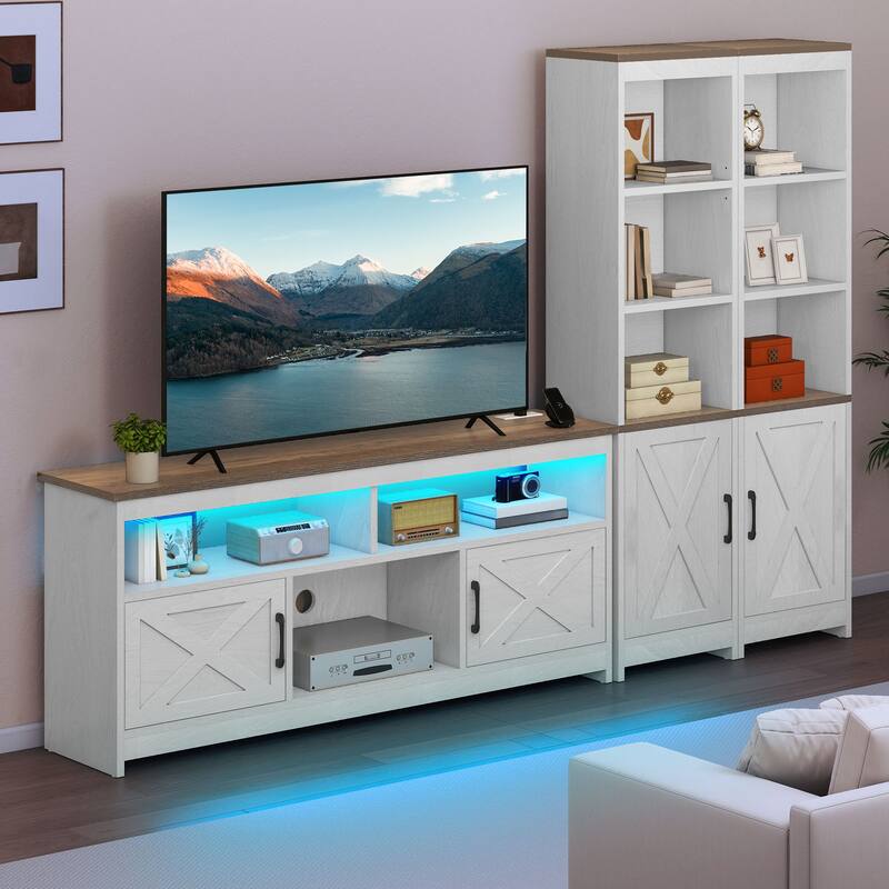 Moasis Farmhouse TV Stand with LED Lights & Power Hub