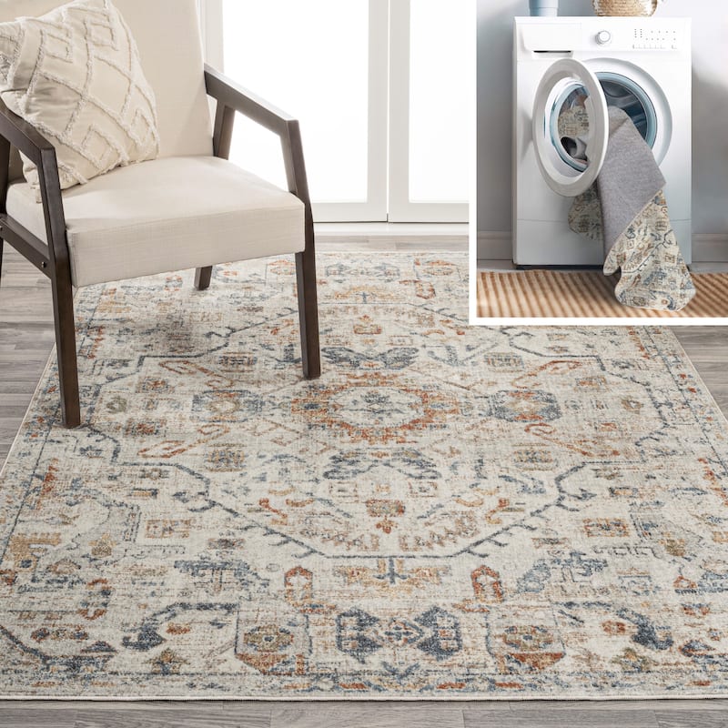JONATHAN Y Brandy Bohemian Medallion Low-Pile Machine-Washable Cream/Terra Area Rug