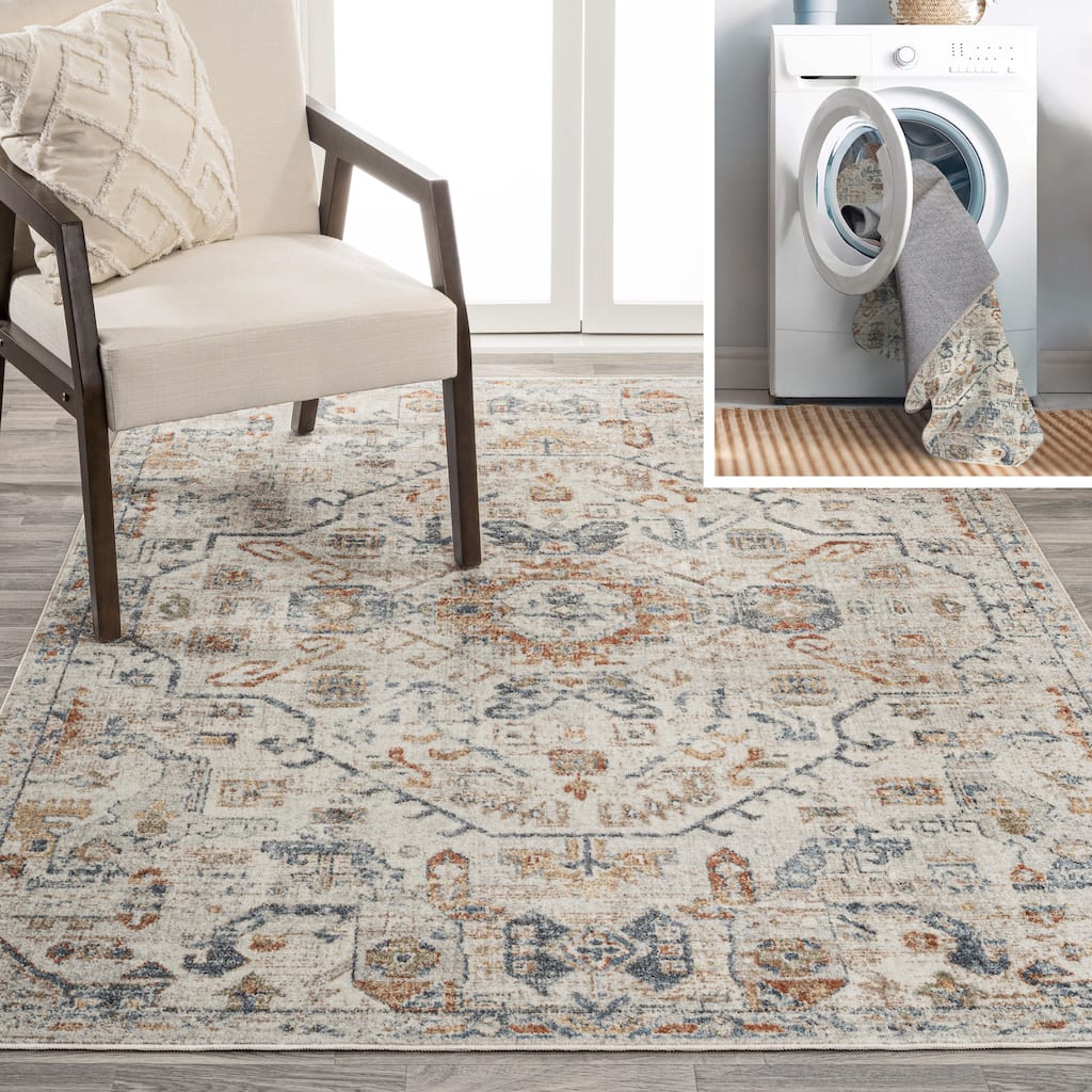 JONATHAN Y Brandy Bohemian Medallion Low-Pile Machine-Washable Cream/Terra Area Rug