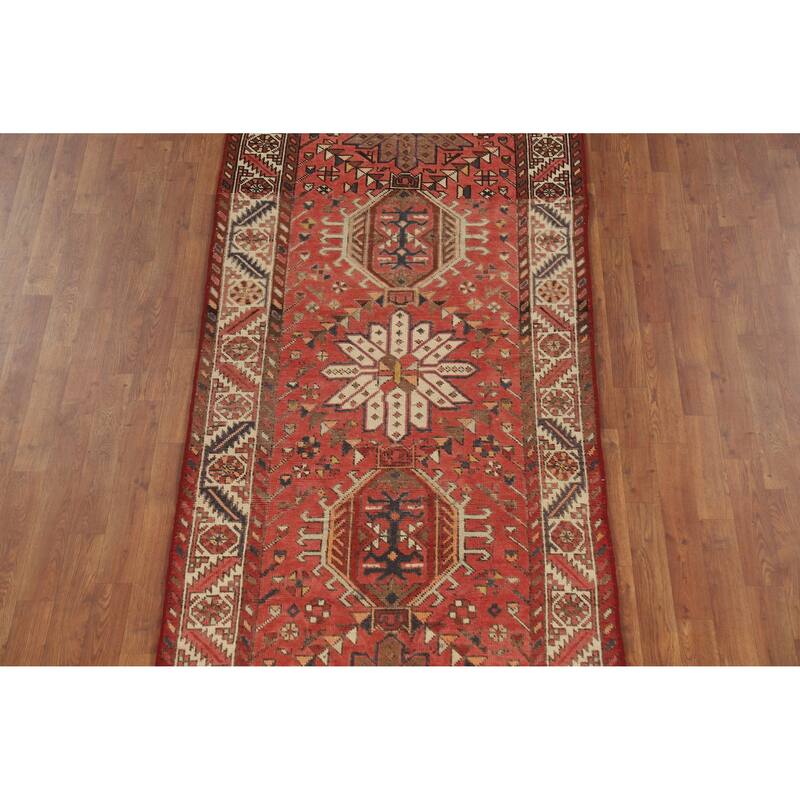 Hand Knotted Oriental 100% Wool Carpet Traditional Geometric Oranges & Rust Tabriz Runner Rug - 13' 8'' X 3' 6''