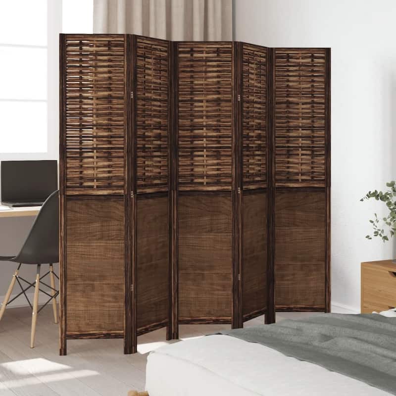 vidaXL Room Divider Privacy Screen Living Room Dark Brown Solid Wood Paulownia