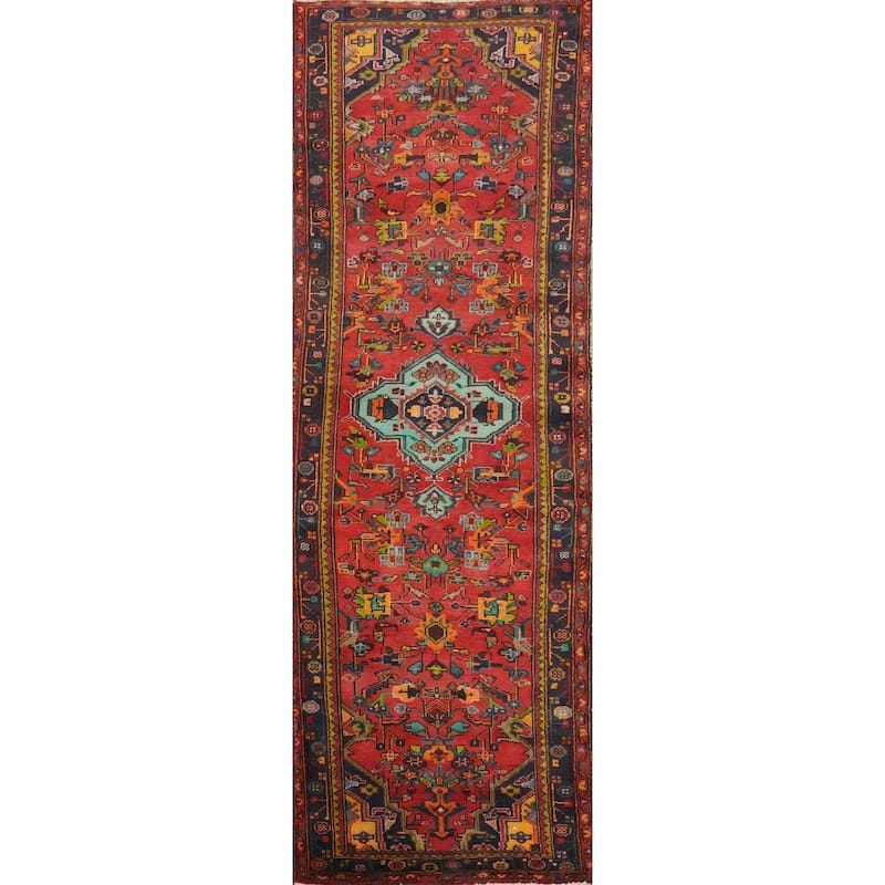 Hand Knotted Oriental 100% Wool Carpet Traditional Floral Red Lilian Runner Rug - 9' 5'' X 3' 0''