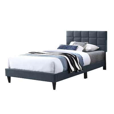 Brushed Linen Fabric Adjustable Headboard Full Bed with Biscuit Tufting Design