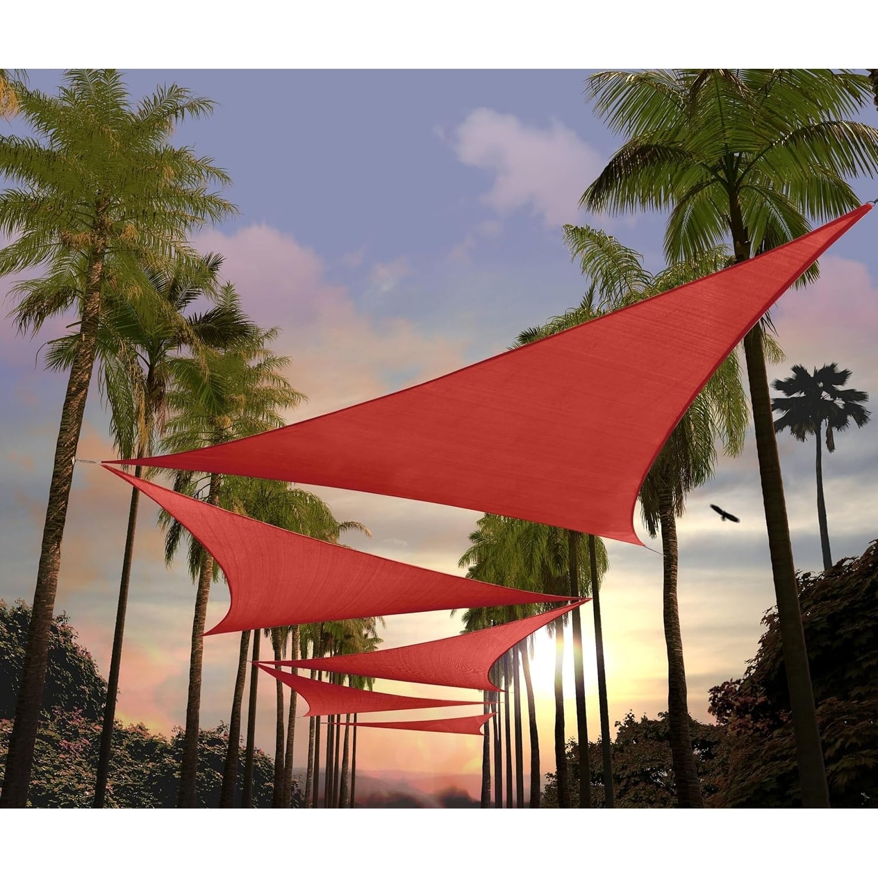 Custom Size 20' x 20' x 20' Red Triangle Sun Shade Sail, UPF50+, 95% UV Block, Water & Air Permeable, Commercial Standard