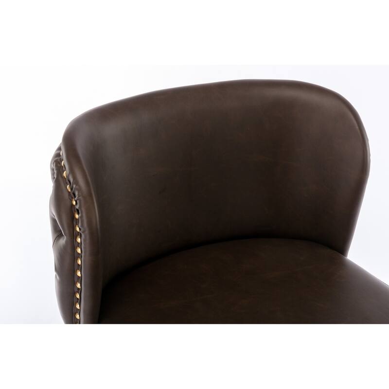 Roomfitters Modern PU Leather Swivel Bar Stools Set of 2, Adjustable Height Bar Chairs with Tufted Back and Black Metal Base