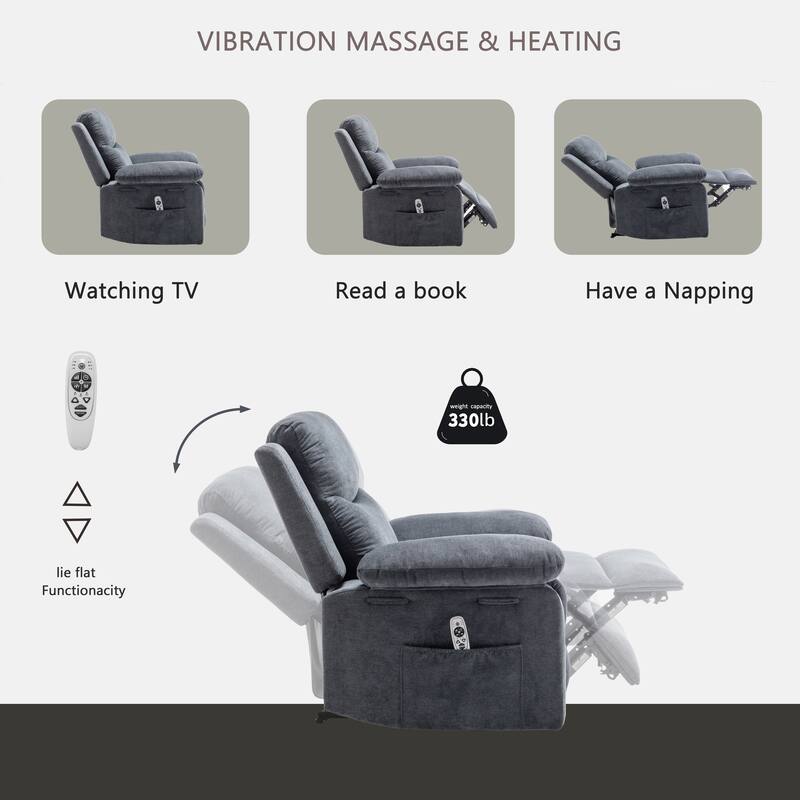 Velvet Fabric Power Recliner Chair with Massage and Heating