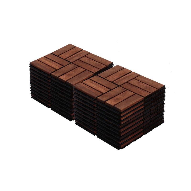 12" x 12" Square Brown Acacia Hardwood Outdoor Flooring for Patio Bancony Pool Side Interlocking Deck Tiles