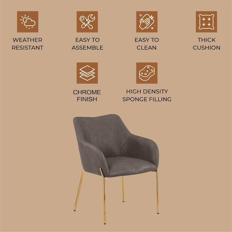 Zaire Modern Velvet/Leather/Boucle Upholstered Dining Chair with Accent Gold Chrome Metal Legs and Curved Back and Arms Set of 2