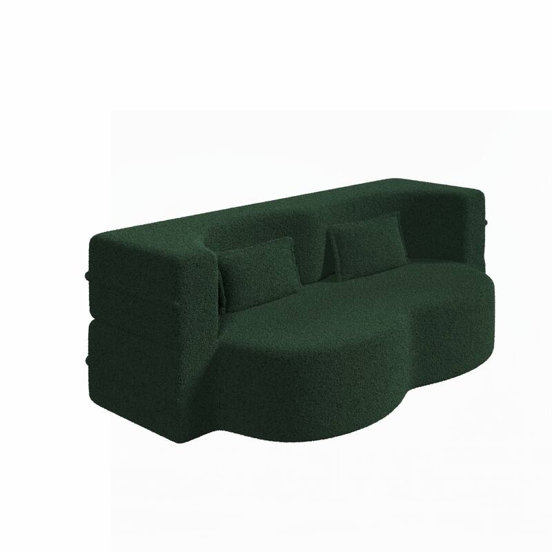 Floor Sofa with 2 Pillows,15" Full Size Folding Mattress,Green
