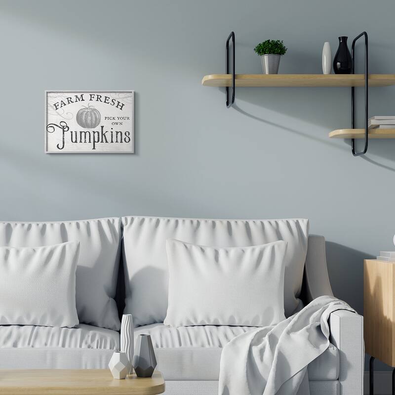 Stupell Vintage Rustic Farm Fresh Pumpkins Sign Framed Wall Art