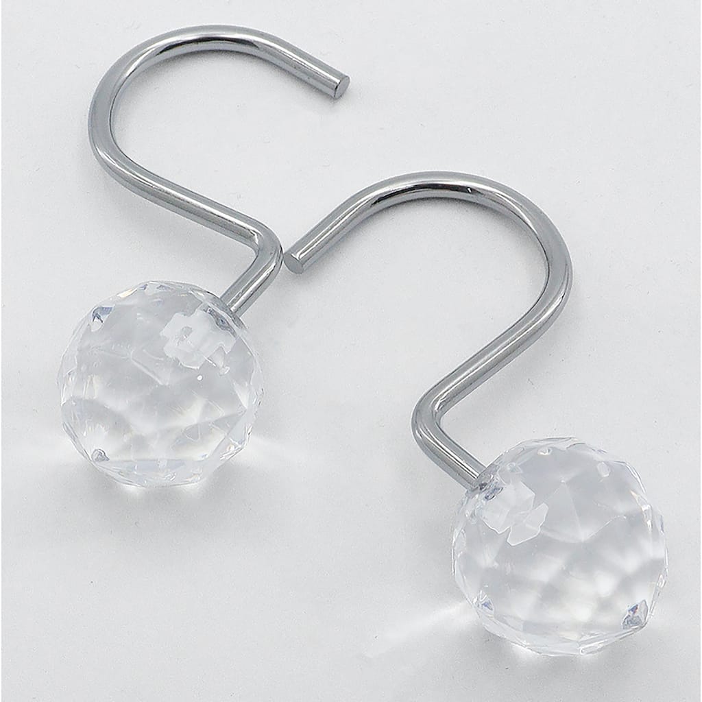 12 Piece Set - Clear Sphere Shower Curtain Hooks Rings Rustproof - Crystal Clear