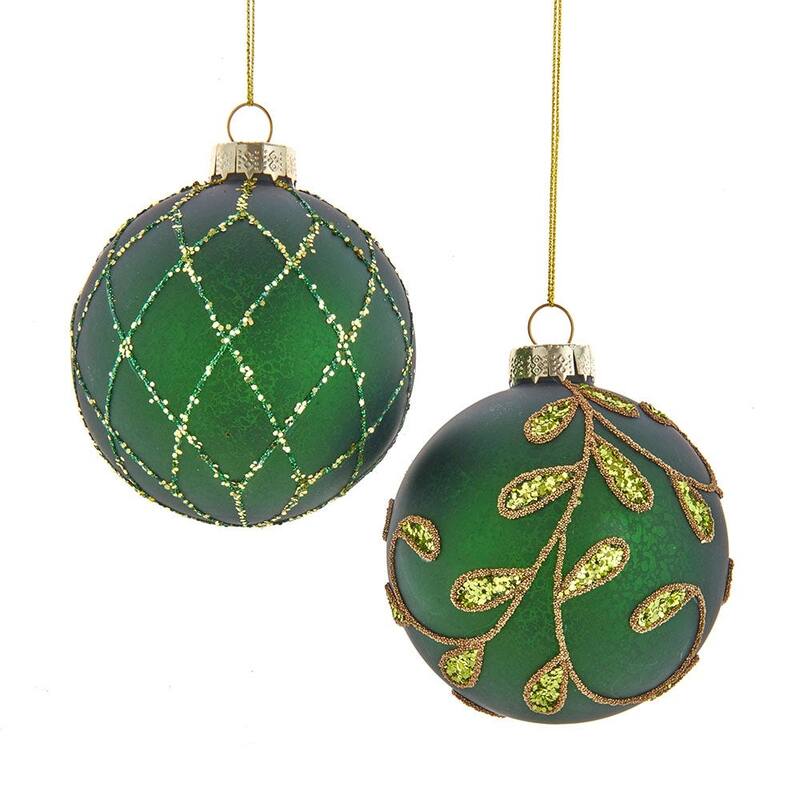 Kurt Adler 80MM Gold and Emerald Green Embellish Ball Ornaments, 6 Piece Set - N/A