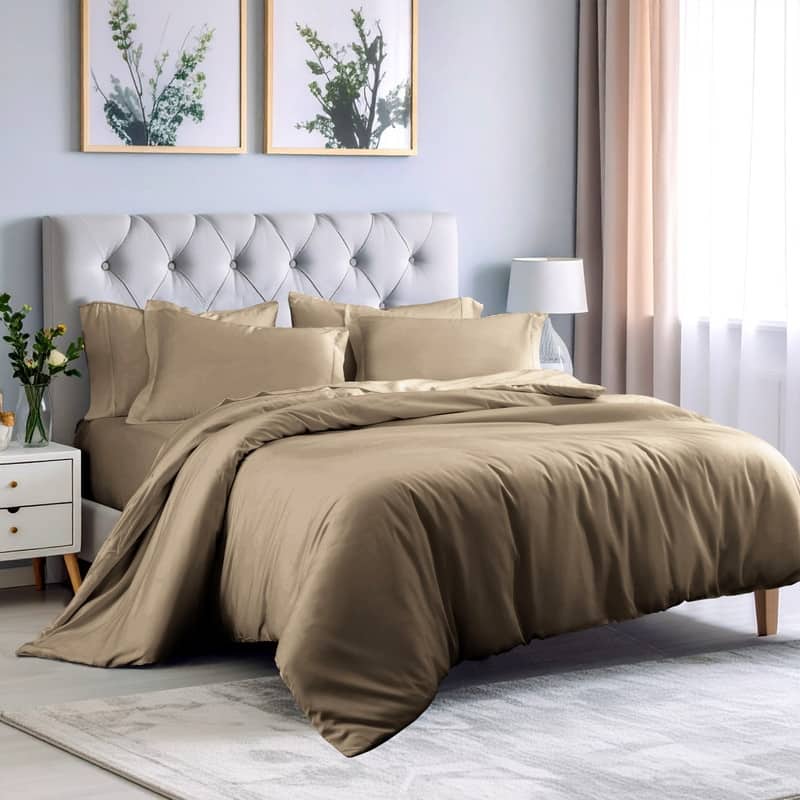 Superior 300 Thread Count Rayon From Bamboo Solid Duvet Cover Set - Full - Queen - Taupe