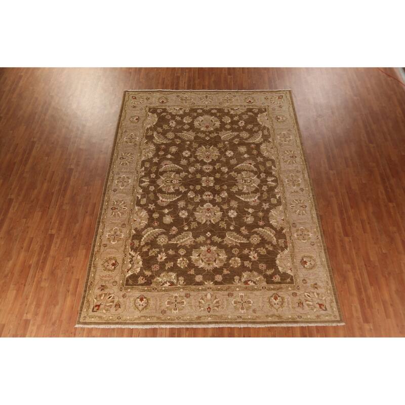 Vegetable Dye Brown Peshawar Oriental Area Rug Handmade Wool Carpet - 9'0"x 11'10"