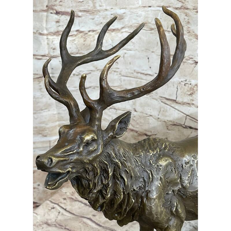 Bronze Marble Statue Elk Deer Stag Hunter Wildlife Art Sculpture Figure Figurine