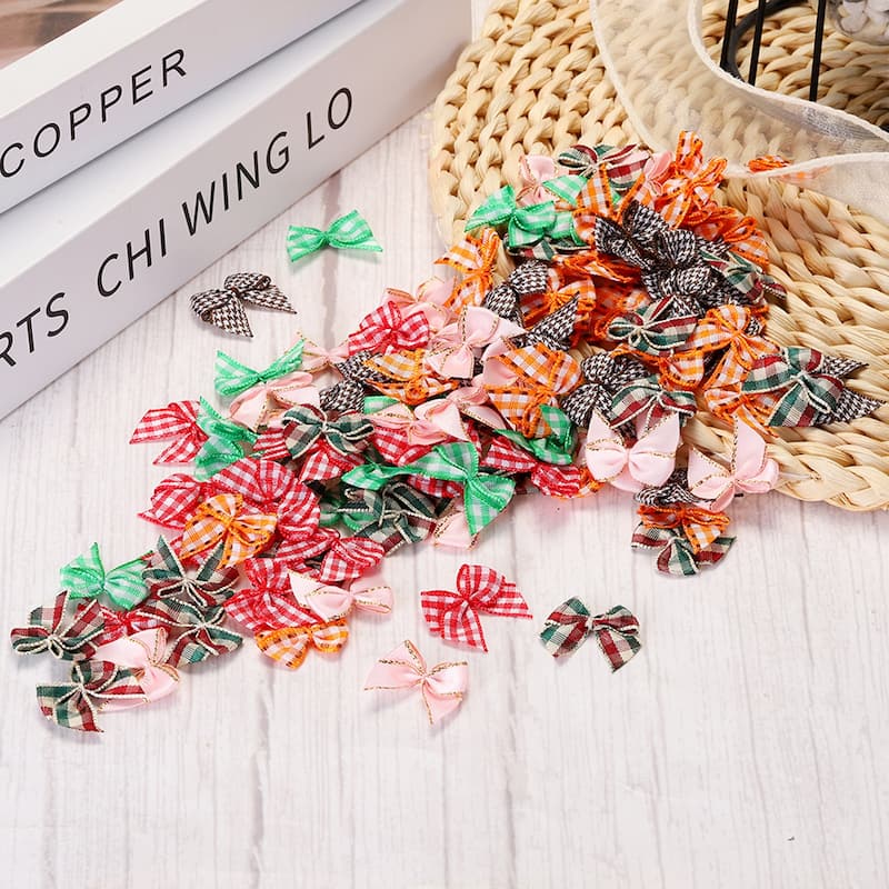 80Pcs Mini Gingham Ribbon Bow 1" Checkered Ribbon Bows