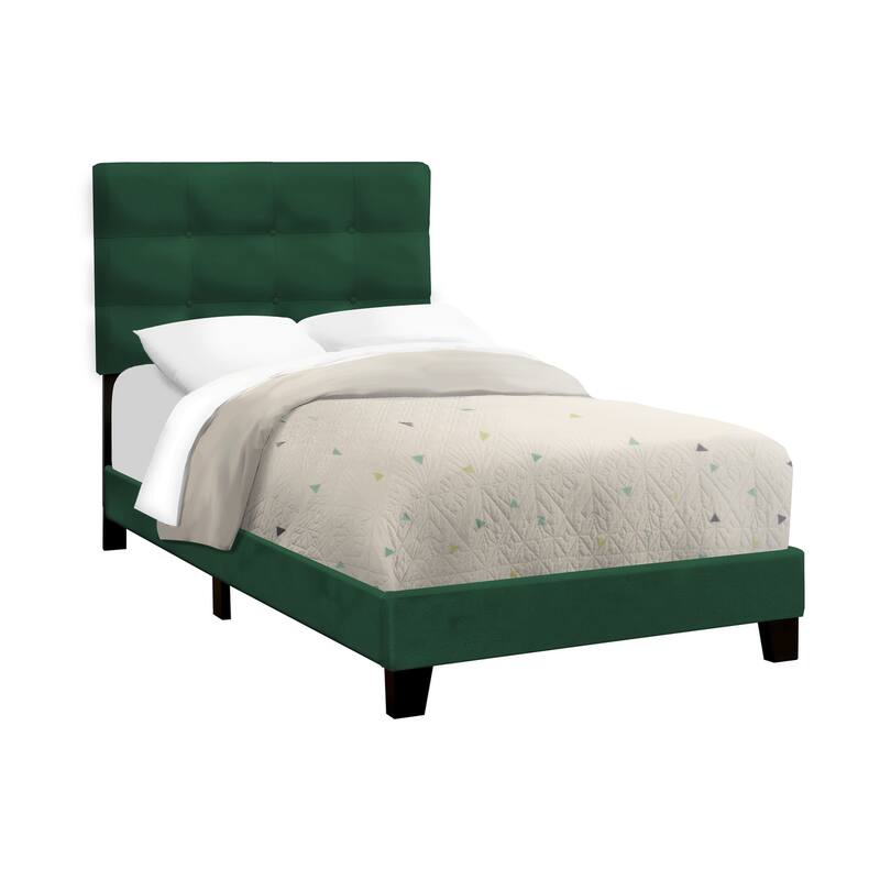 Bed, Twin Size, Upholstered, Bedroom, Frame Only, Juvenile, Green Velvet, Transitional