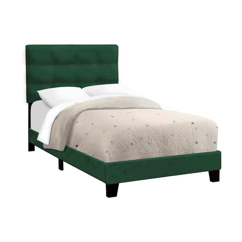 Twin Size Green Velvet Upholstered Platform Bed Frame for Youth and Teen Bedrooms