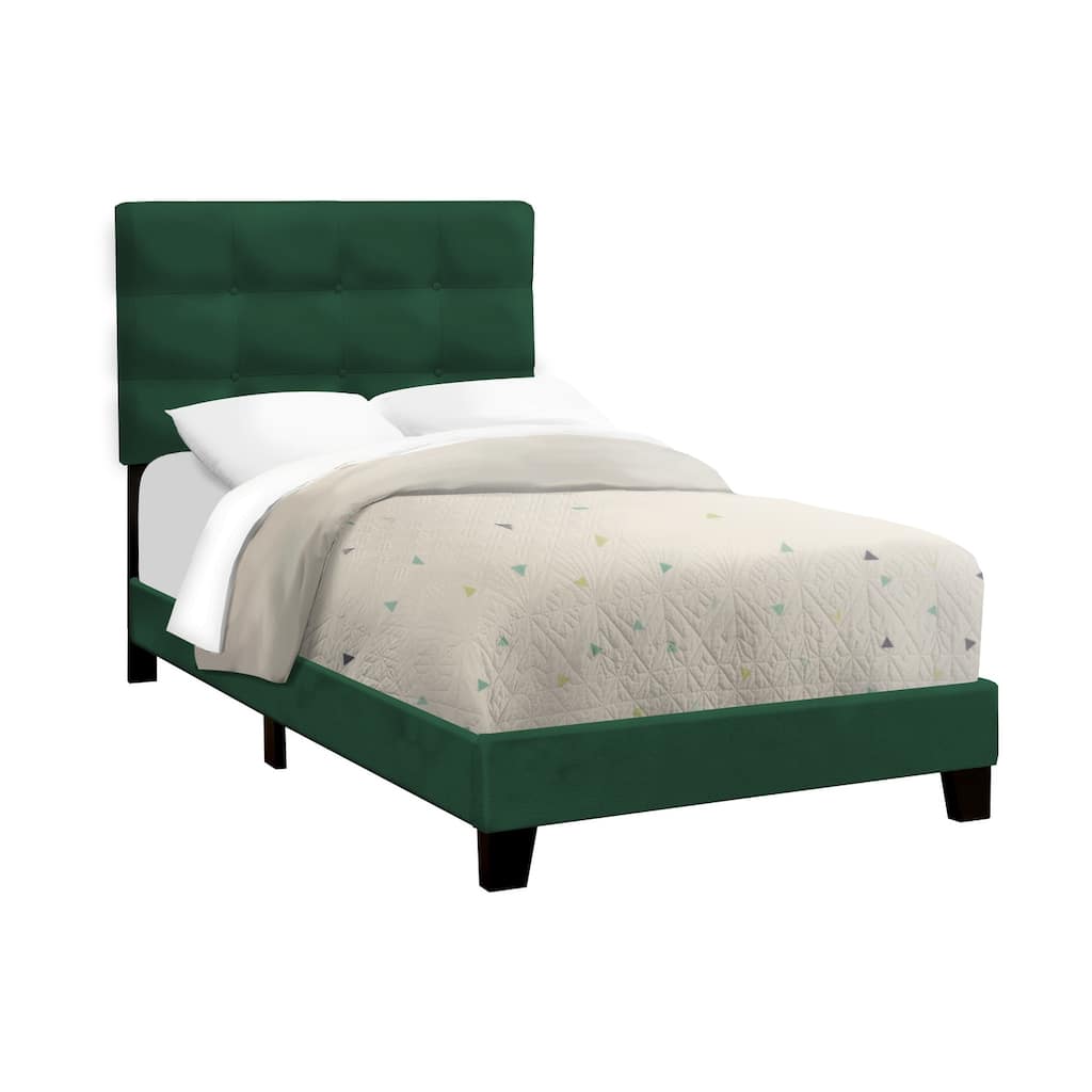 Twin Size Velvet Upholstered Platform Bed Frame with Foam Cushioning and Transitional Design