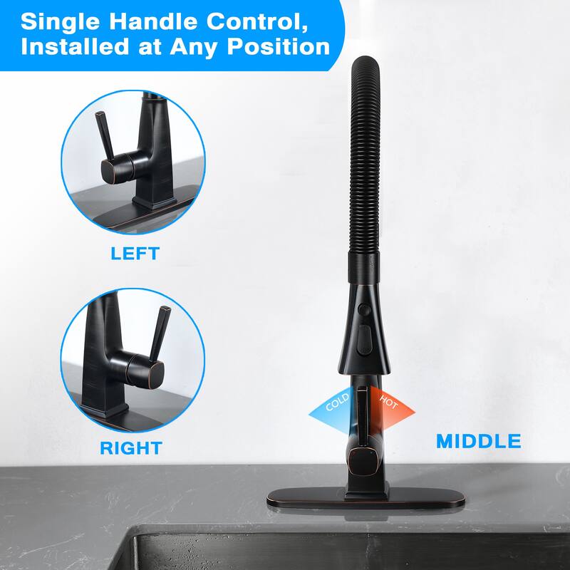 Single Handle Pull Down Sprayer Kitchen Faucet with Oil Rubbed Bronze