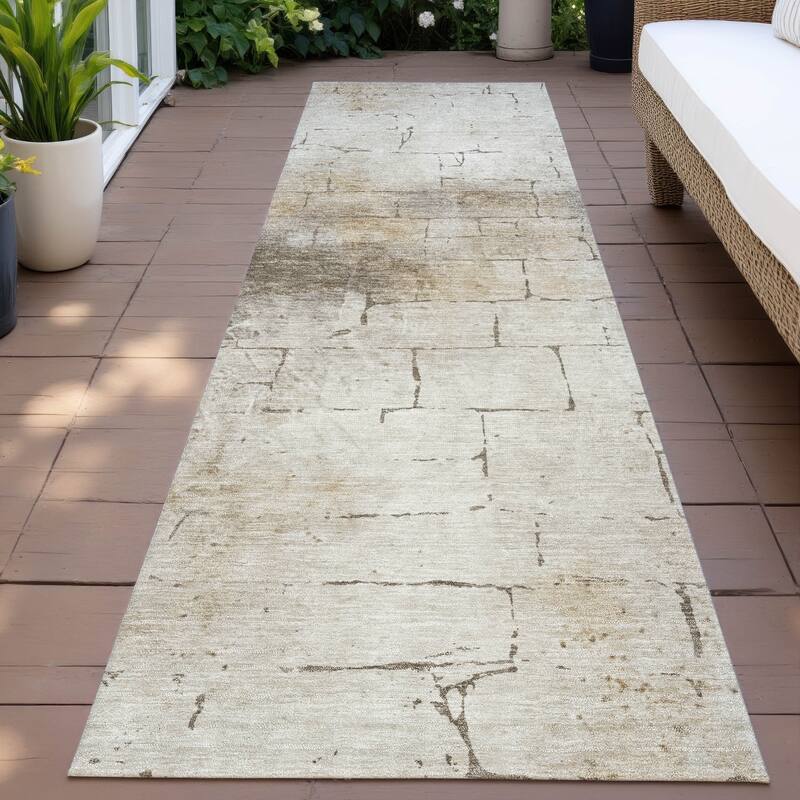 Machine Washable Indoor/Outdoor Vintage Bricks Chantille Rug - Beige - 2'3" x 7'6"