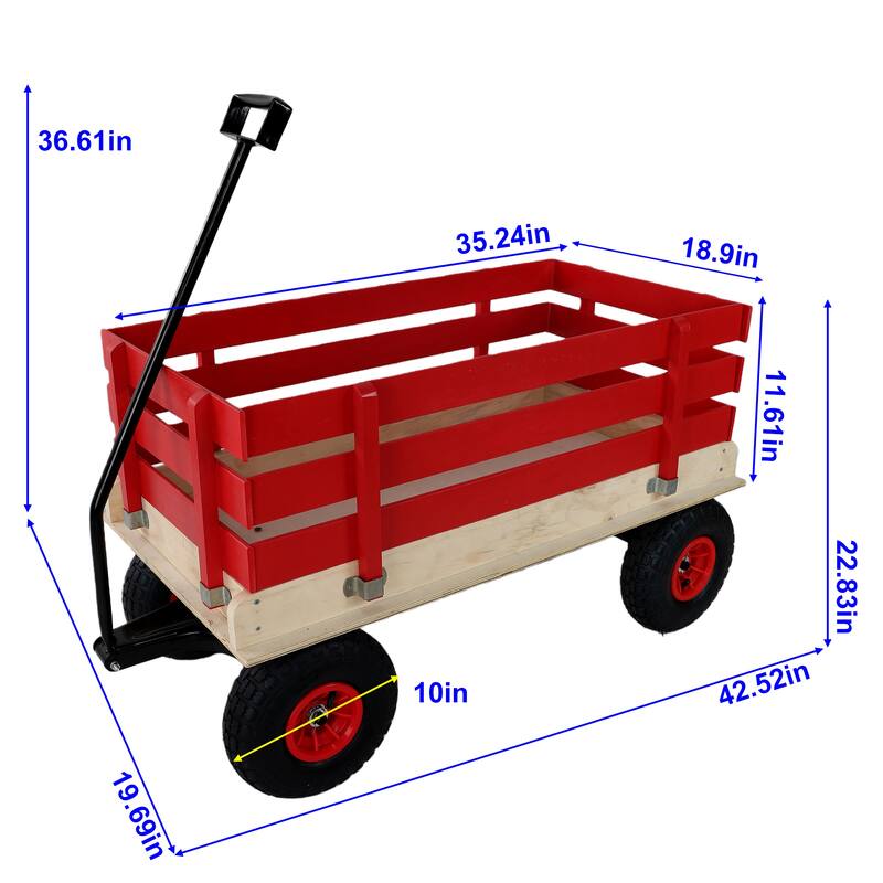 Children's and garden wooden carriages, all-terrain rubber inflatable wheelers, outdoor games, courtyard transportation
