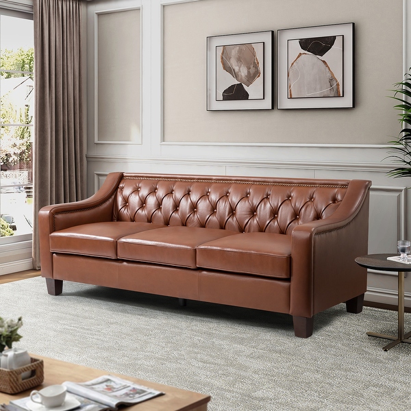 Tufted leather loveseat with nailheads cheap