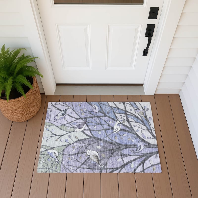 Machine Washable Indoor/ Outdoor Bird Mosaic Chantille Rug - Purple - 1'8" x 2'6"